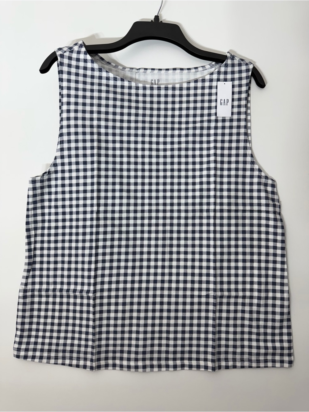 GAP Women's Navy and White Gingham Sleeveless Top Size XL